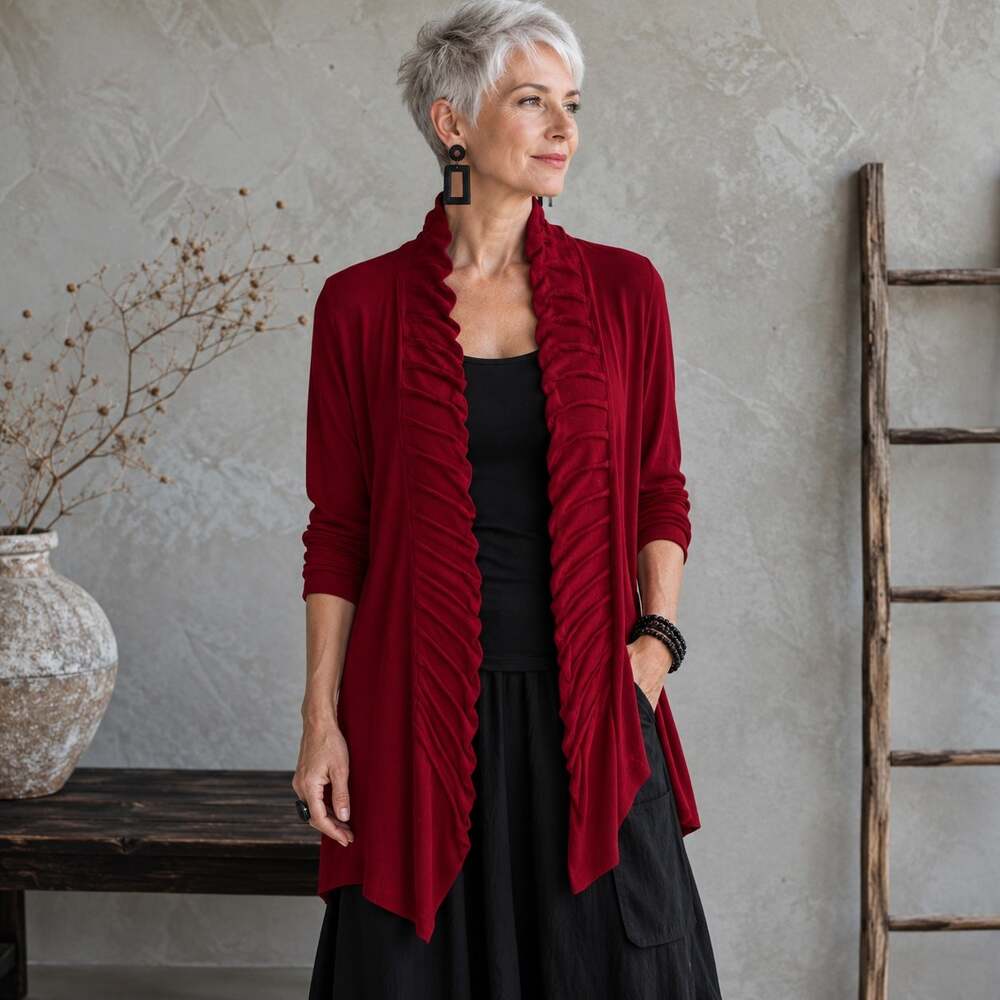 Chico Travelers Red Slinky Knit Ruffle Cardigan 3